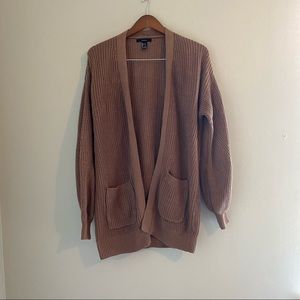Tan Cotton Chunky Knit Cardigan Small